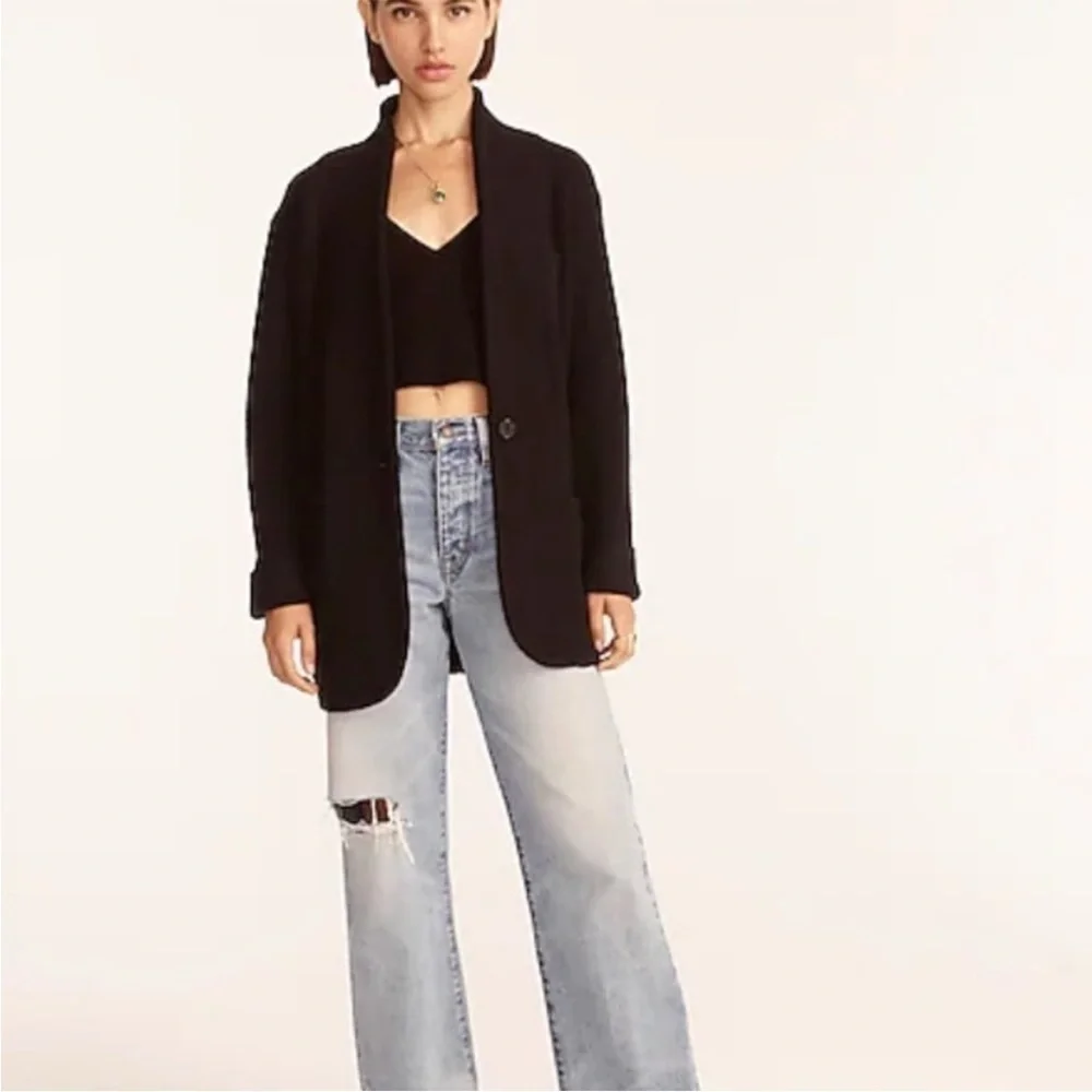 NWT J Crew Cocoon Alpaca Blend Black Longline‎ Minimalist sweater-blazer BA551
